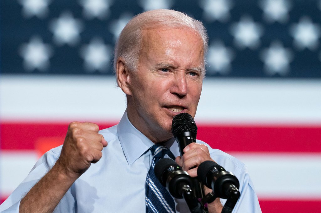 President Joe Biden speaks during a rally for the Democratic National Committee on August 25. 