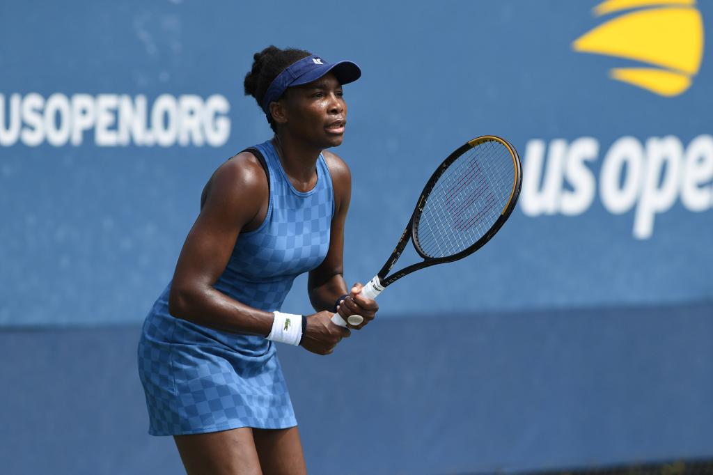 Venus Williams practices at the USTA Billie Jean King National Tennis Center on August 26, 2022.