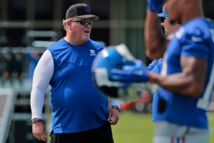 New York Giants defensive coordinator Wink Martindale on the field during practice at the Giants training facility in East Rutherford, New Jersey.