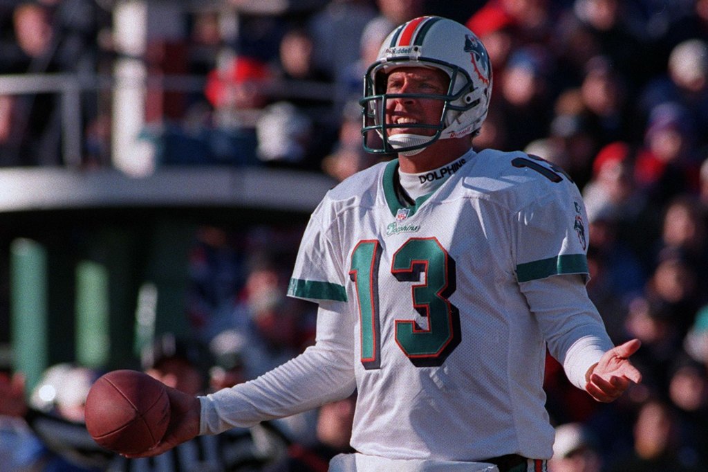 Dan Marino shows some frustration as the New England Patriots hosted the Miami Dolphins