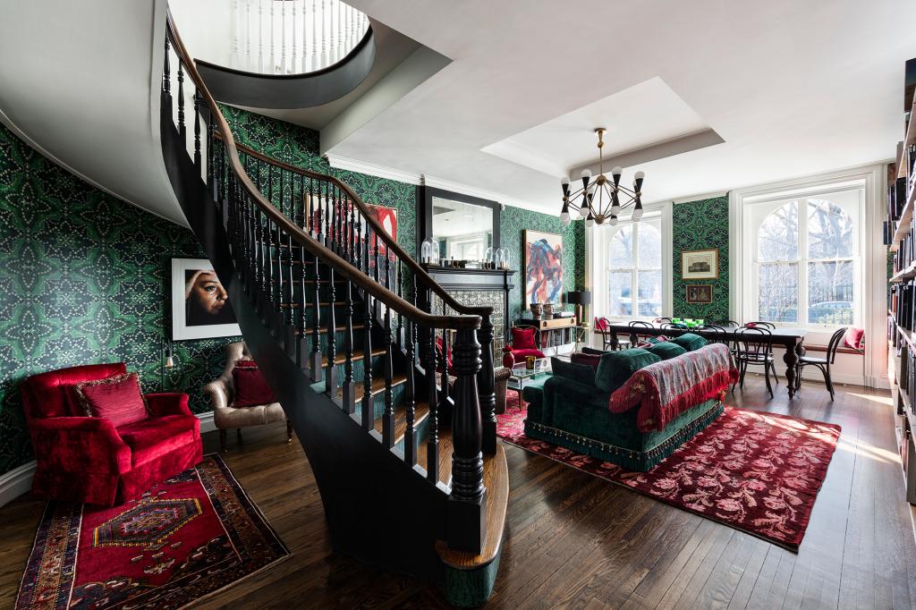 Interior of the home's curved staircase.