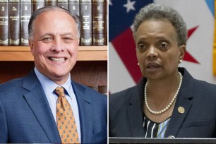 Burr Ridge Mayor Gary Grasso and Chicago Mayor Lori Lightfoot.