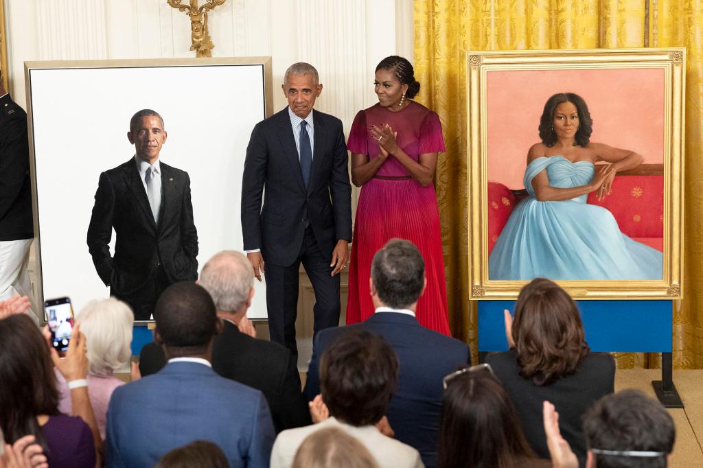 Former President Obama and wife Michelle, pictured at the unveiling of their official White House portraits last week, own a large estate in Martha's Vineyard.  