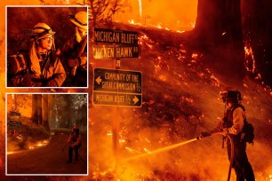 The raging Mosquito Fire burns near the Michigan Bluff community in unincorporated Placer County, Calif., on Sept. 7, 2022.