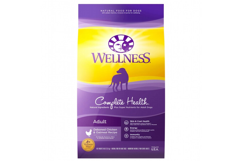 A bag of Wellness dog food
