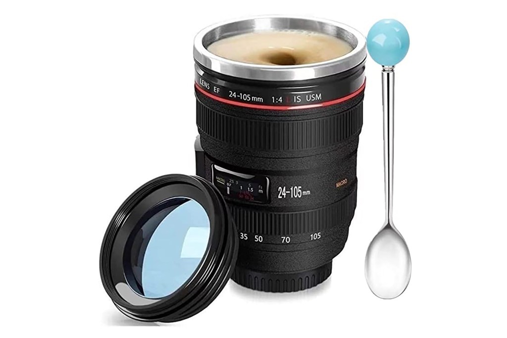 A coffee mug shaped like a lens