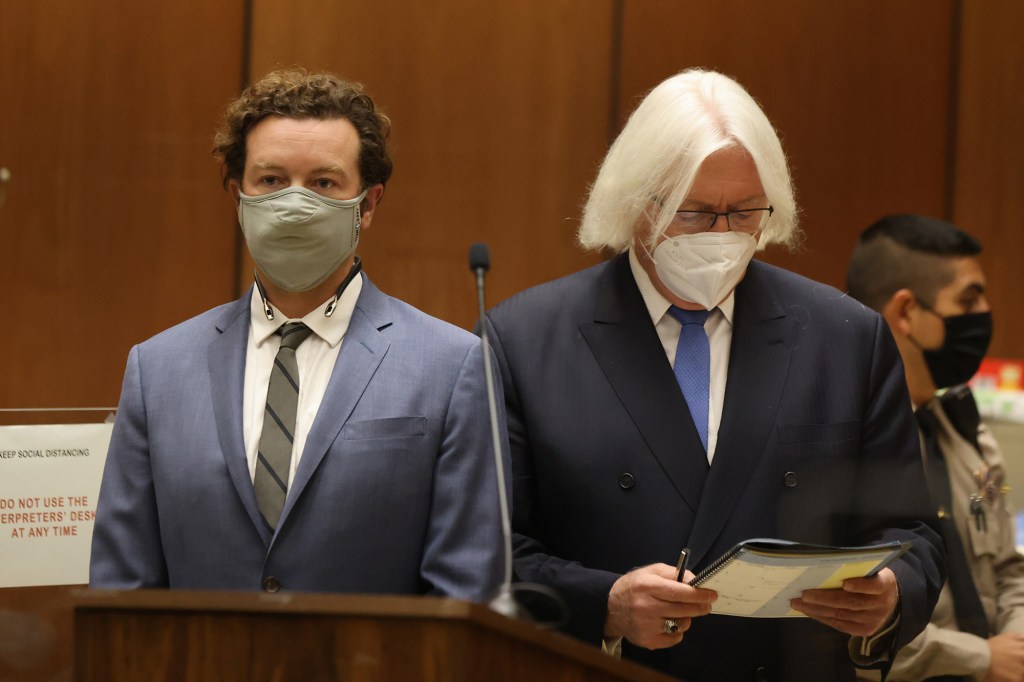 Danny Masterson stands with his lawyer Thomas Mesereau, as he is arraigned on rape charges at Clara Shortridge Foltz Criminal Justice Center on Sept. 18, 2020.