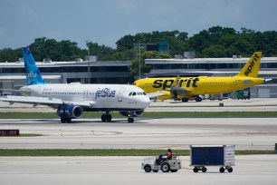 JetBlue and Spirit airplanes