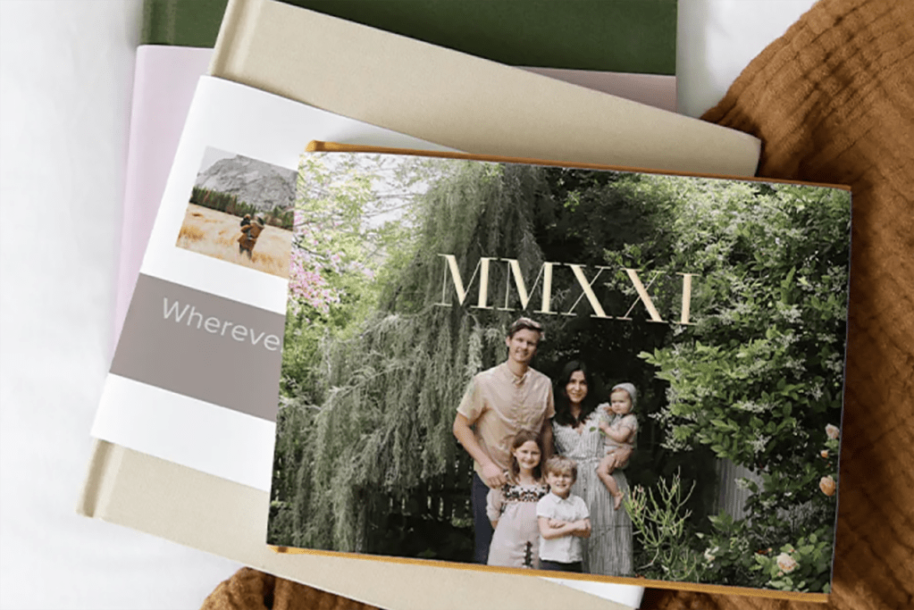 A stack of photo books