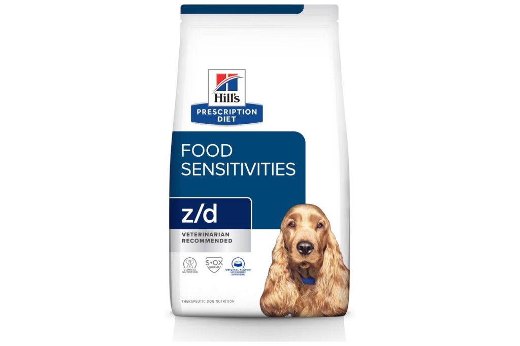 A bag of dog food for dogs with allergies