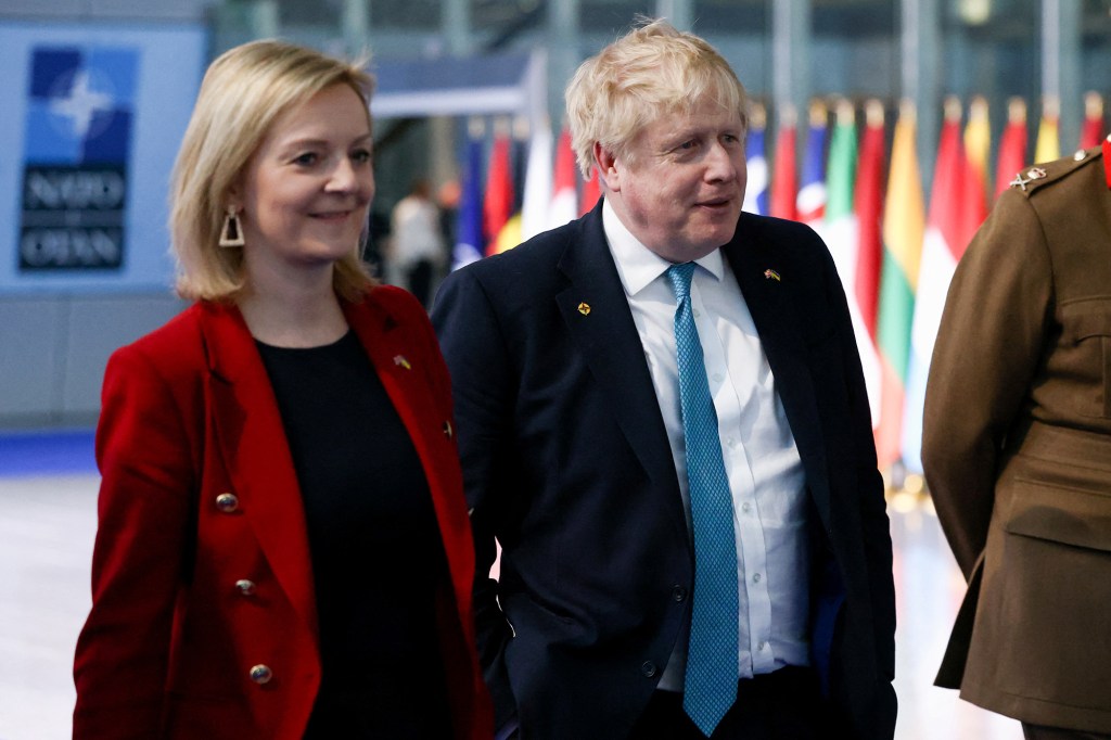 Outgoing British Prime Minister Liz Truss and her predecessor Boris Johnson.