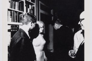 Images of JKF, Marilyn Monroe, and others at Kennedy's birthday party. 