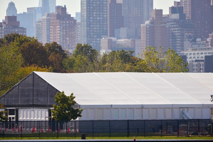 A shelter built on Randall's Island is intended to host migrants who have fled to New York City.