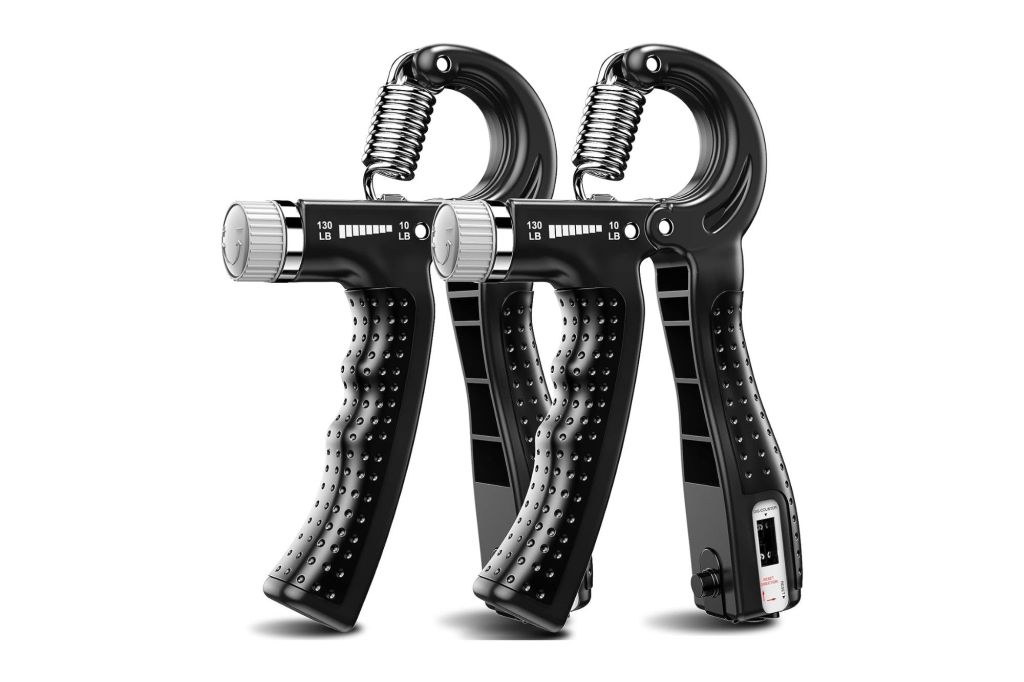Hand grip strengtheners in the color black.