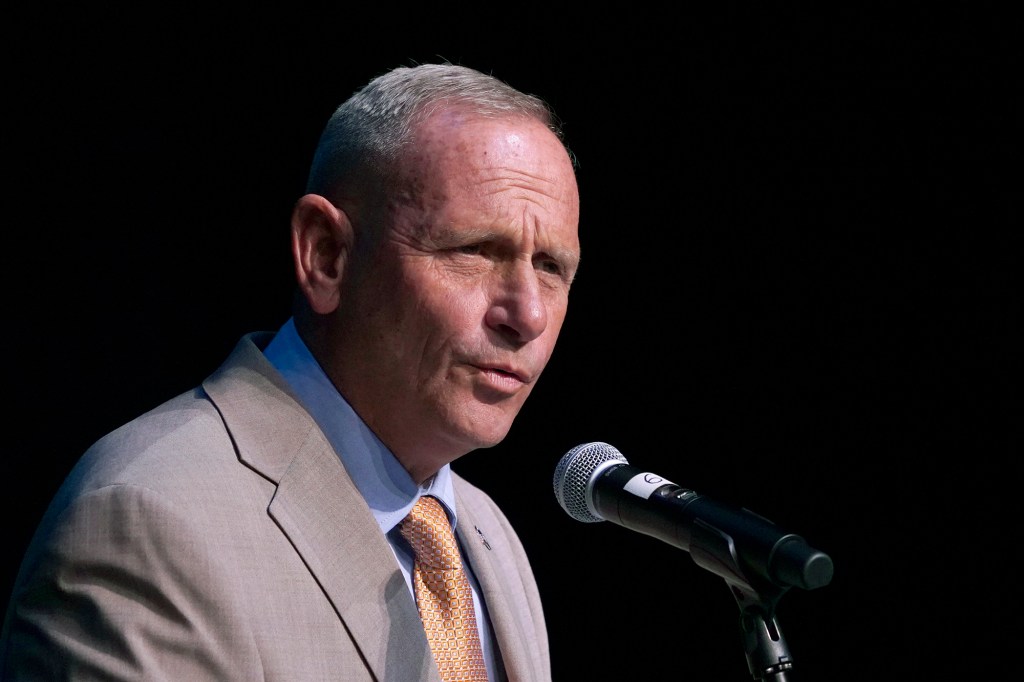 New Hampshire Republican U.S. Senate candidate Don Bolduc speaks during a debate on Sept. 7, 2022, in Henniker, N.H. 