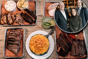 Morgan's Brooklyn Barbecue, a Prospect Heights favorite owned by the Glazier family (inset), is back after a three-alarm building fire in 2021 that sent the 'cue joint up in smoke.