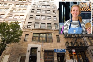 Inset of Christina TOsi over exterior of 139 W. 19th St.