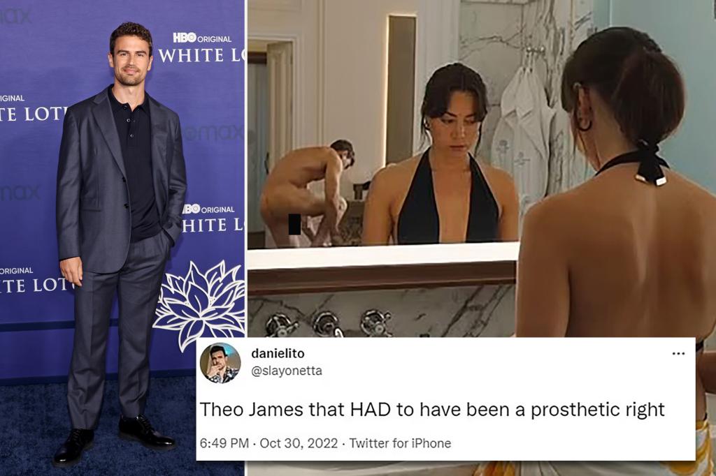 In the scene, James' character, Cameron Babcock, goes back to Harper's (played by Aubrey Plaza) hotel room to change into a swimsuit. Audiences can see James in the mirror changing into the suit.