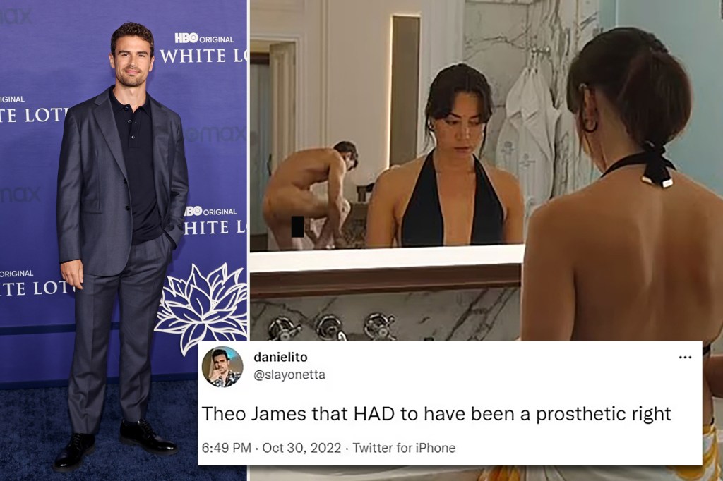 In the scene, James' character, Cameron Babcock, goes back to Harper's (played by Aubrey Plaza) hotel room to change into a swimsuit. Audiences can see James in the mirror changing into the suit. 