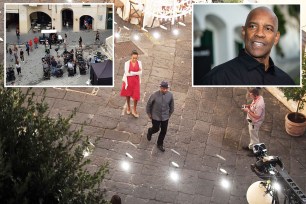 Two caterers working on the production of "The Equalizer 3" starring Denzel Washington (top right) and Dakota Fanning in Italy were arrested on drug-dealing charges after local police raided their hotel rooms and allegedly seize 120 grams of cocaine.