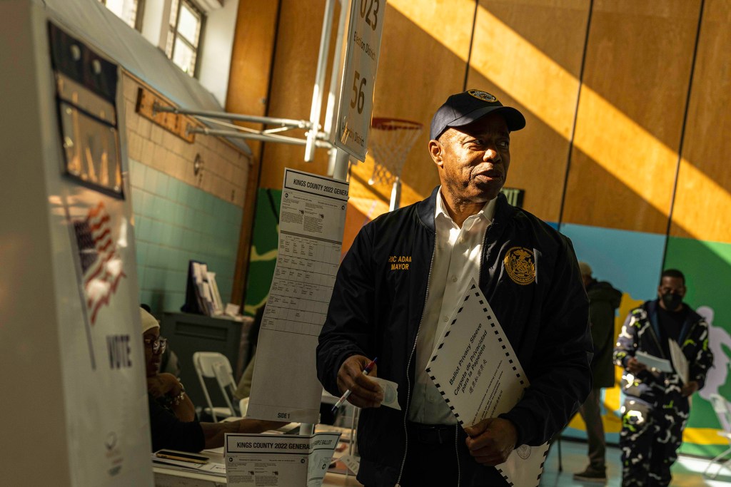 Adam at a Brooklyn polling site on Election Day