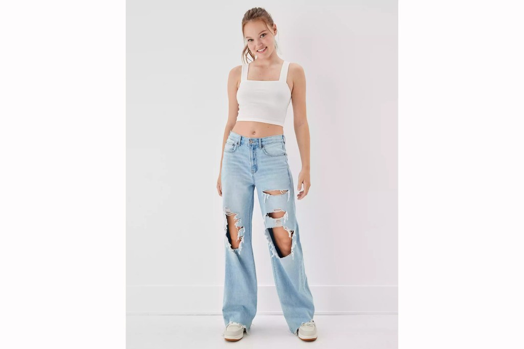 American Eagle Ripped Super High-Waisted Baggy Wide-Leg Jeans