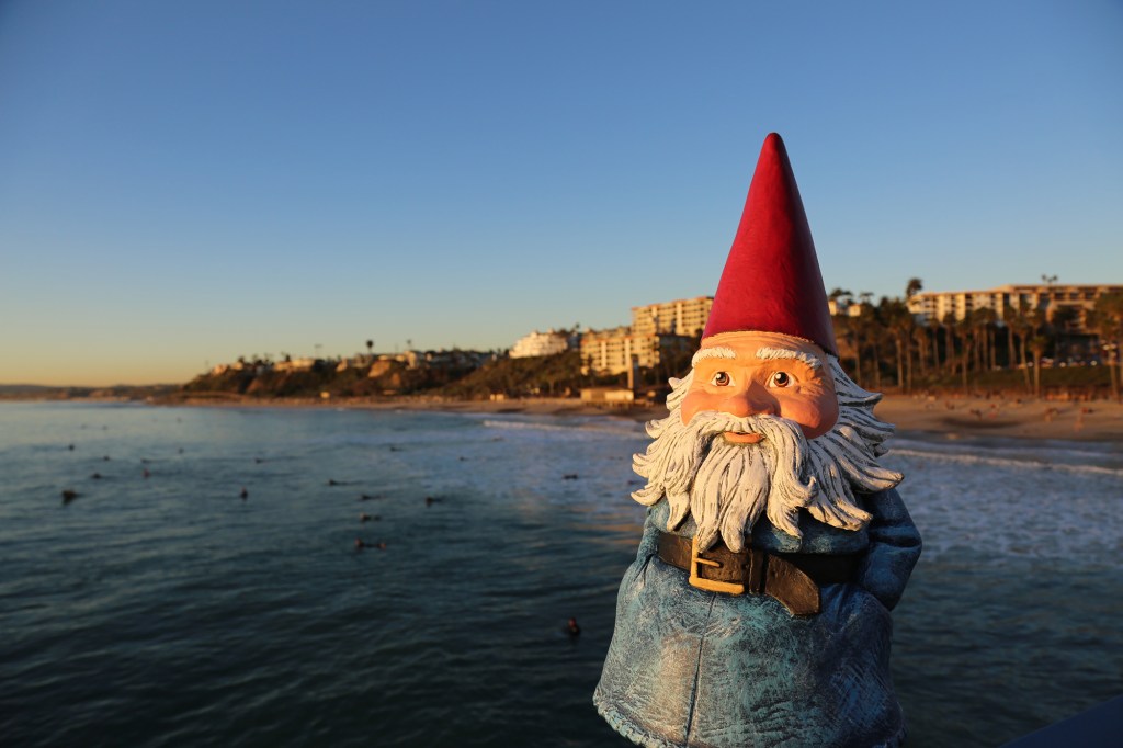 A gnome on a beach 