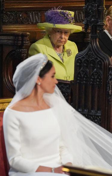 Queen Elizabeth II looks on during the wedding ceremony of Prince Harry and Meghan Markle.