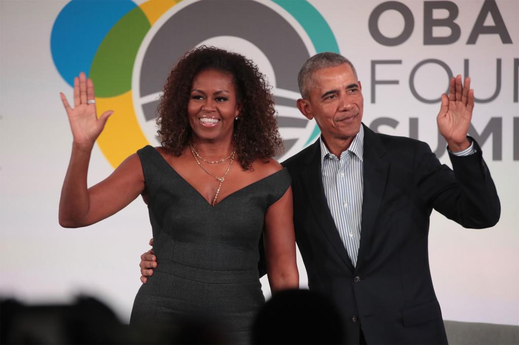 Former U.S. President Barack Obama and his wife Michelle close the Obama Foundation Summit together on the campus of the Illinois Institute of Technology on October 29, 2019.