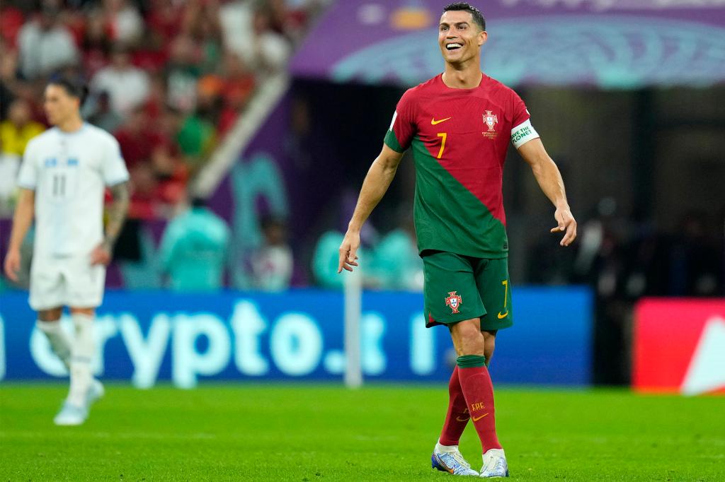 Cristiano Ronaldo competes in Portugal's Group H match against Uruguay at the 2022 World Cup on Nov. 28, 2022.