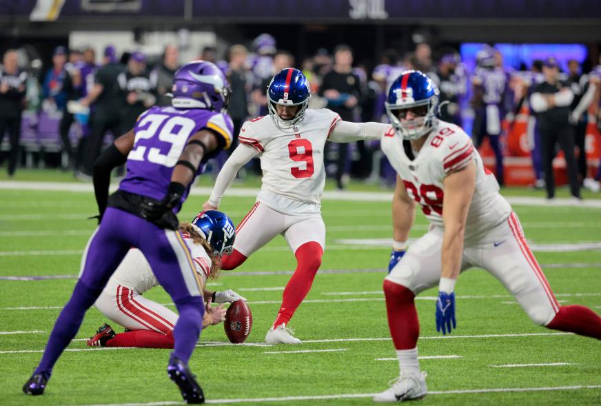 Graham Gano kicks a field goal during the second quarter.