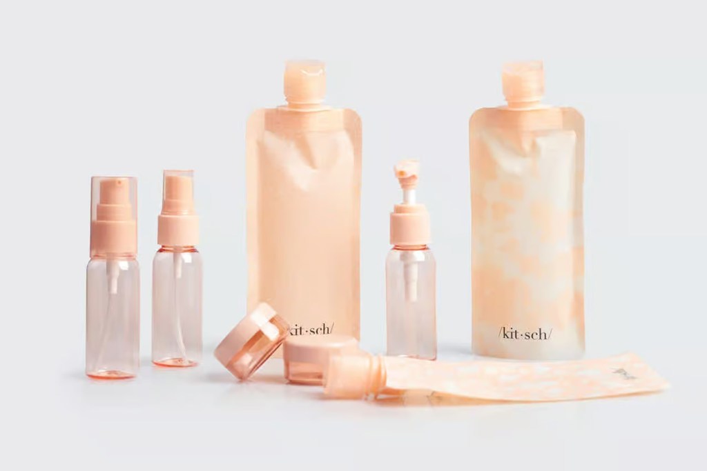 A pack of pink travel bottles