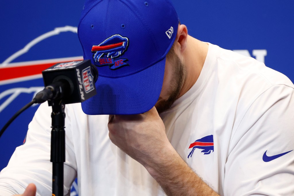 Josh Allen was emotional while speaking about Damar Hamlin at the Bills' press conference on Thursday.