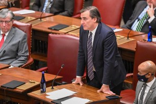 Senator Deputy Majority Leader, Michael Gianaris, D-Astoria, debates legislation to approve a legislative pay raise during a special legislative session in the Assembly Chamber.