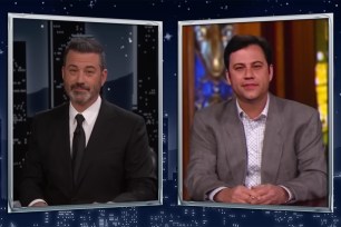 Jimmy Kimmel talks with his younger self during the 20th Anniversary show of "Jimmy Kimmel Live!" on Thursday, Jan 26.