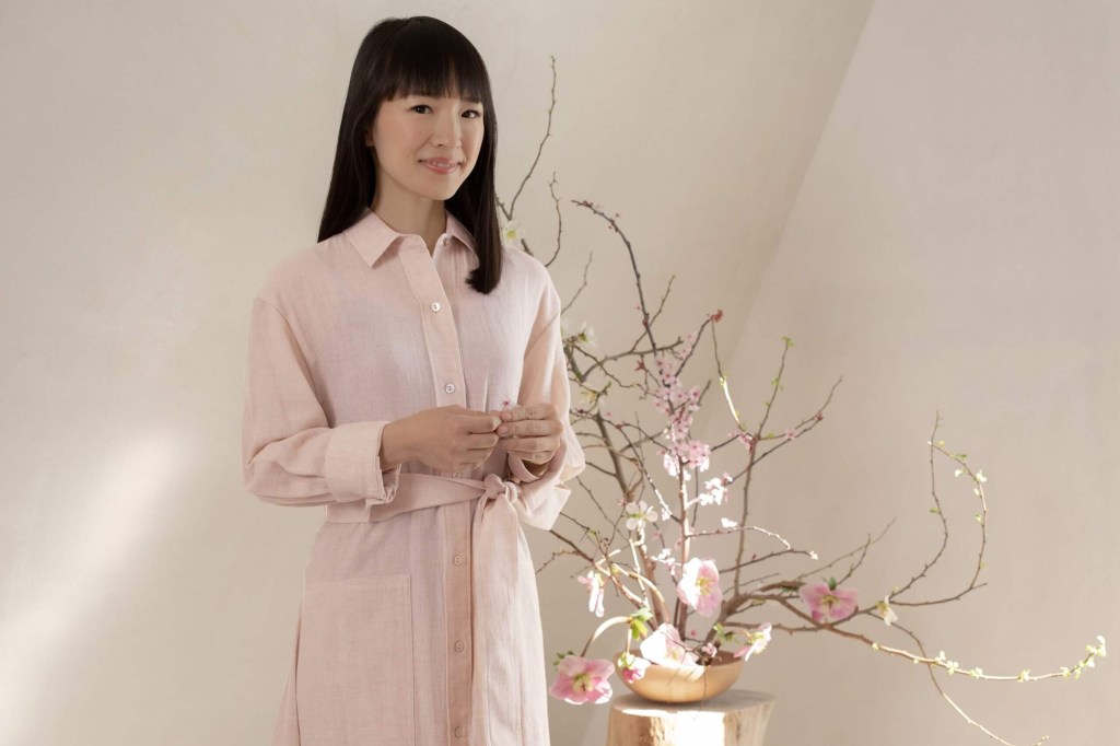 Marie Kondo in a pink dress