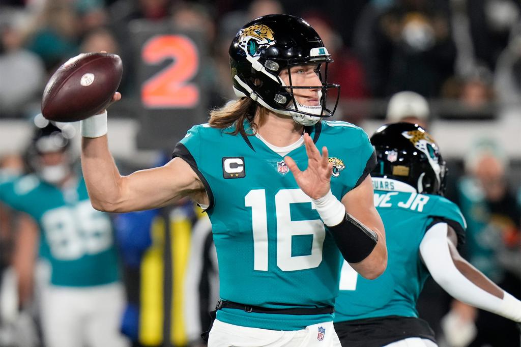 Trevor Lawrence threw three interceptions in the opening quarter of the Wild Card game.