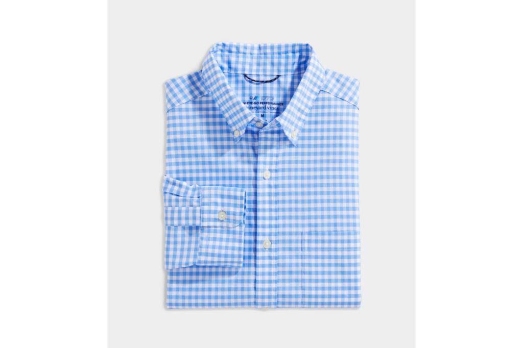 Blue and white checkered shirt folded.