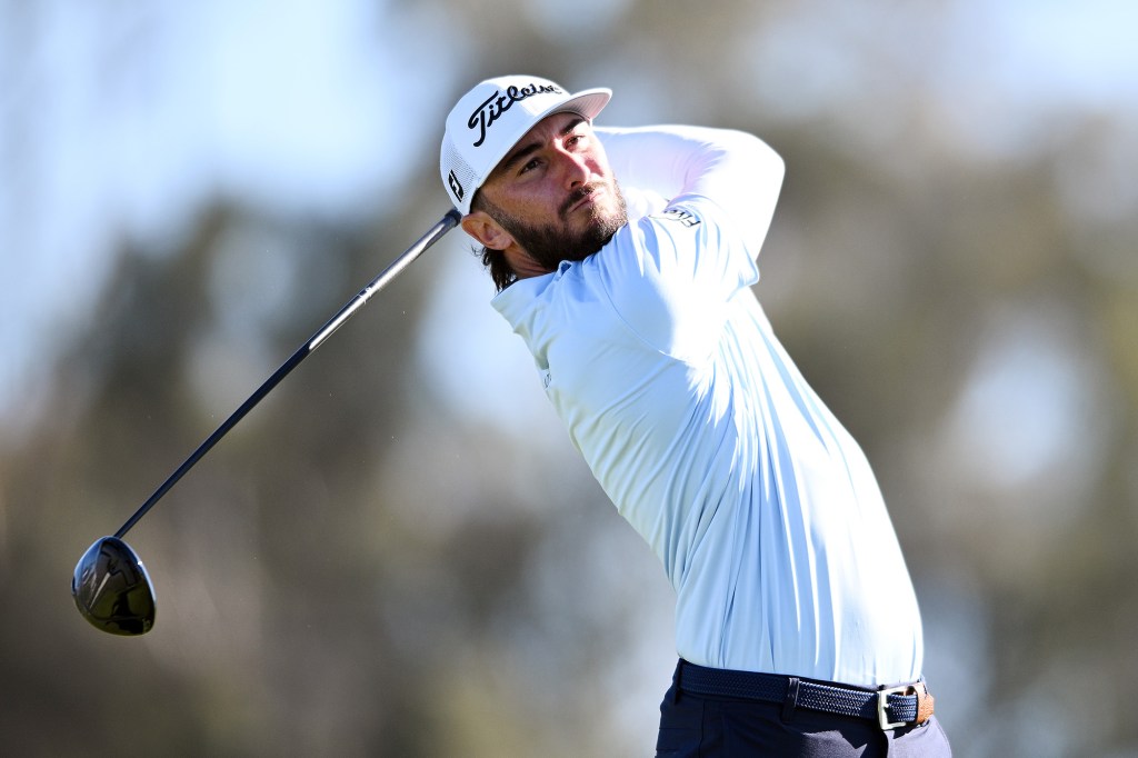 Max Homa his a shot during the first round of the Farmers Insurance Open on Jan. 25, 2023.