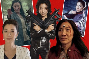 Michelle Yeoh, 60, has enjoyed a career spanning decades, starring in "The Witcher: Blood Origin" for Netflix (clockwise, from top left), 1997's "Tomorrow Never Dies," "Crouching Tiger, Hidden Dragon" in 2000, "Everything Everywhere All At Once," earning her a Golden Globes nod this year, and "Crazy Rich Asians," 2018's breakout hit.