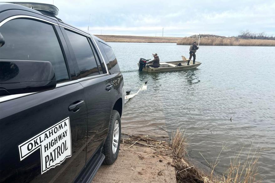 Oklahoma Highway patrol searches a lake for Athena Brownfield.