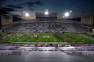 The stands at Ryan Field are empty at an NCAA college football game between Maryland and Northwestern in Evanston, Illinois on Oct. 24, 2020.