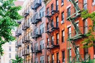 NYC brownstones on a street