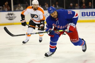 Ryan Reaves (75) playing for the Rangers against the Flyers on Nov. 1, 2022.