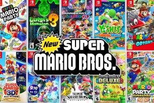 Super Mario Bros. Logo over 10 Super Mario titles.