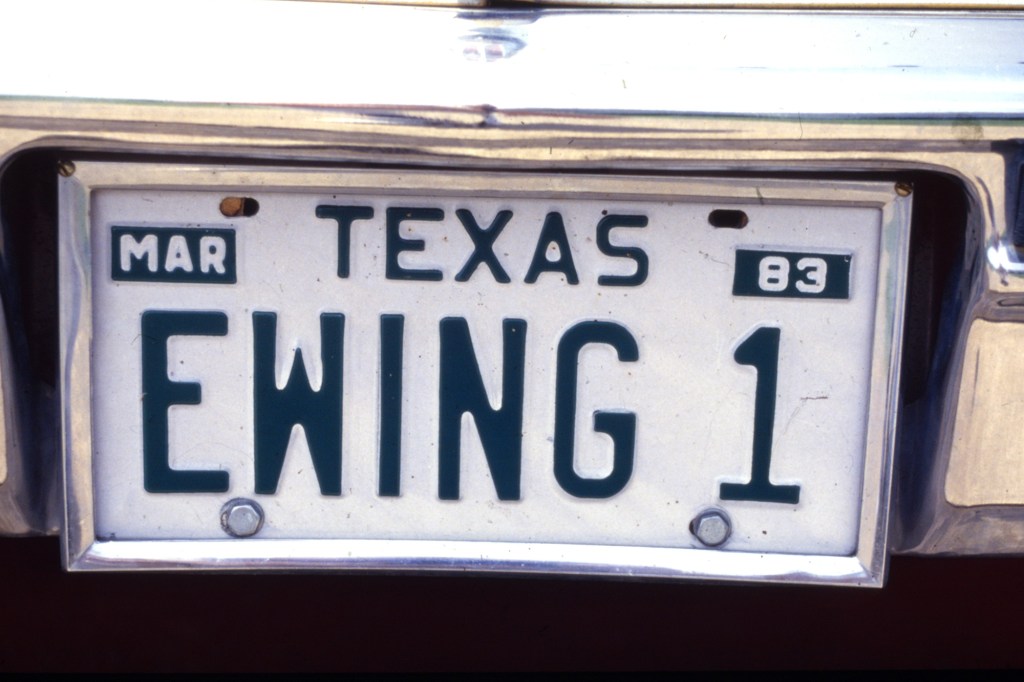 A picture of the numberplate on a car of the Ewing Family from the CBS primetime soap Dallas at The Cattle Barons Ball.