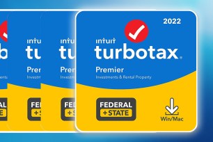 TurboTax software repeats on a blue background.