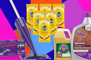 woodcleaner cleaning products on multi color background