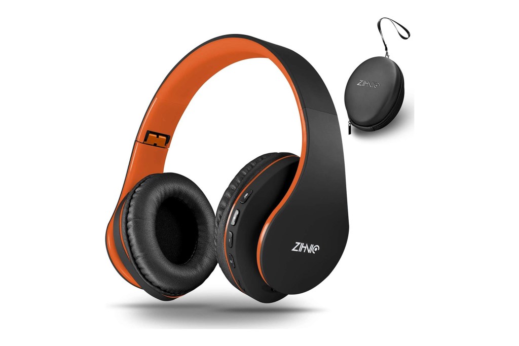 black and orange over-ear headphones