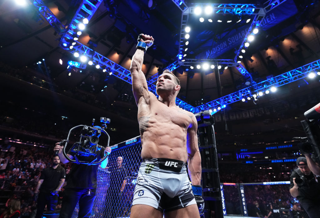 Michael Chandler prepares to fight Dustin Poirier in a lightweight bout during the UFC 281 event at Madison Square Garden in 2022. 